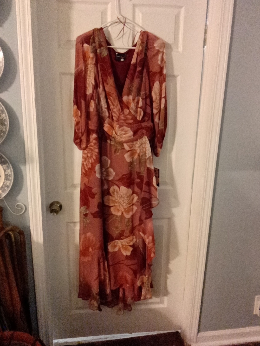 Maison Tara Rust Floral Wrap Maxi Dress